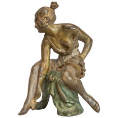 Antique Naughty Movable Bronze, Girl on Chair, Austrian