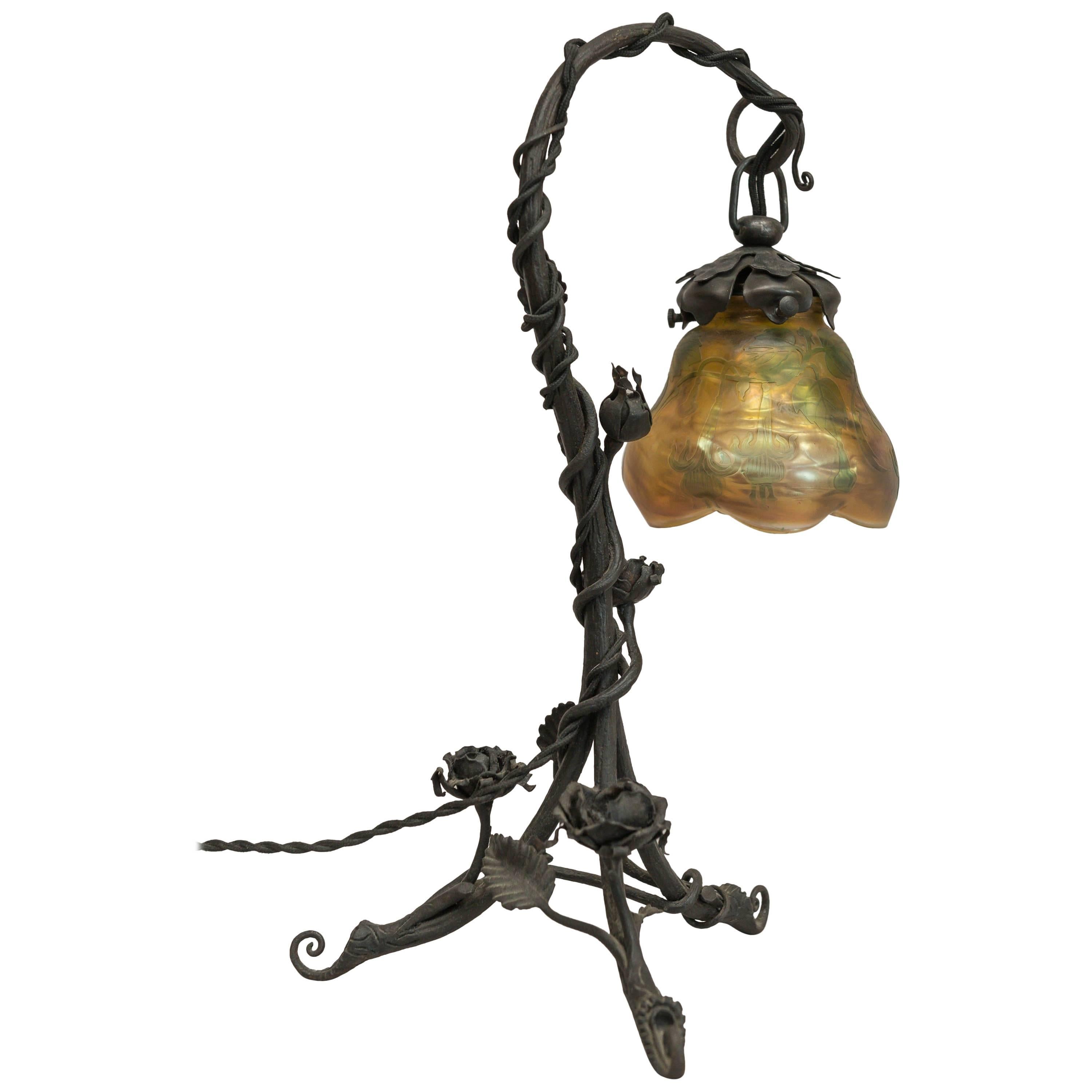 Art Nouveau Boudoir Lamp with Cameo Glass Shade