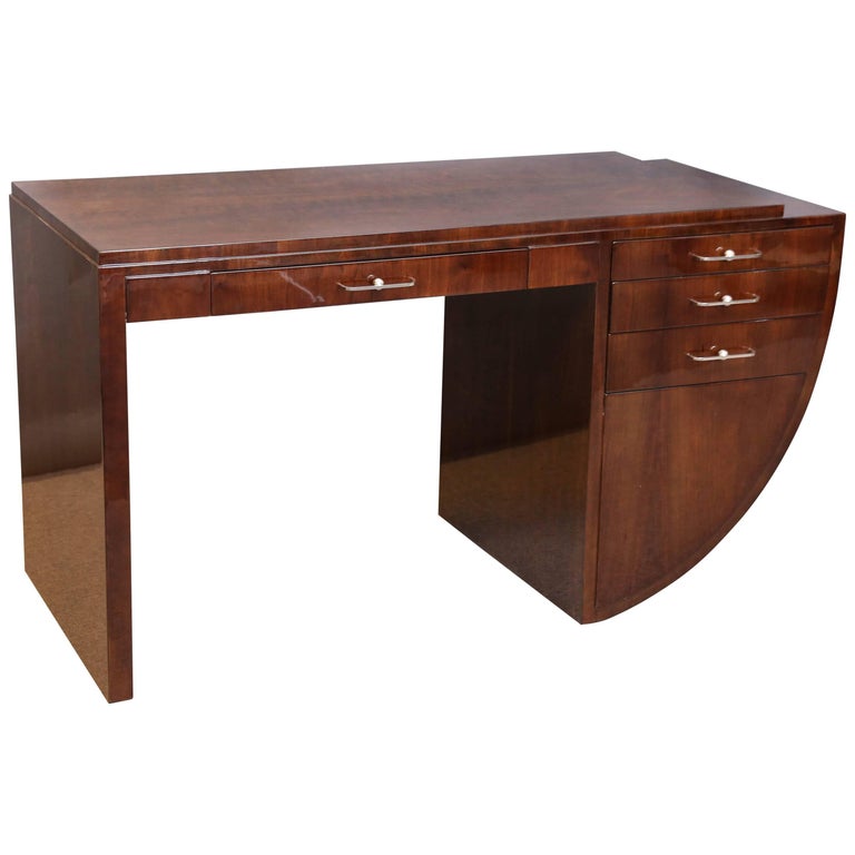 Curved French Art Deco Desk in Walnut at 1stDibs