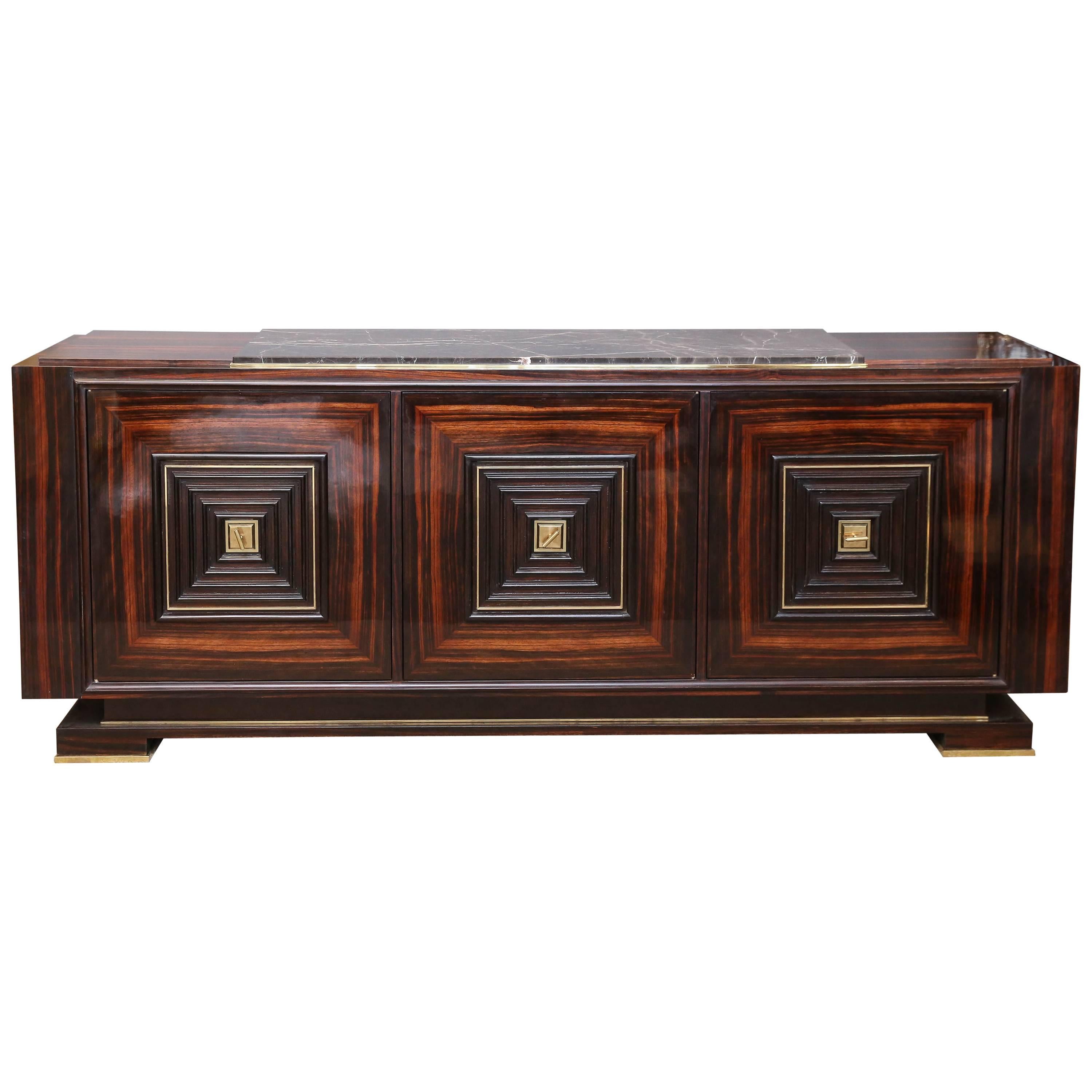 Art Deco French Sideboard in Macassar with Marble Top Attributed to Maxime Old