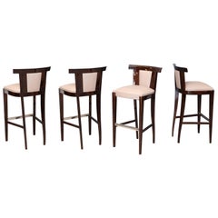 Four Midcentury French Bar Stools in Walnut