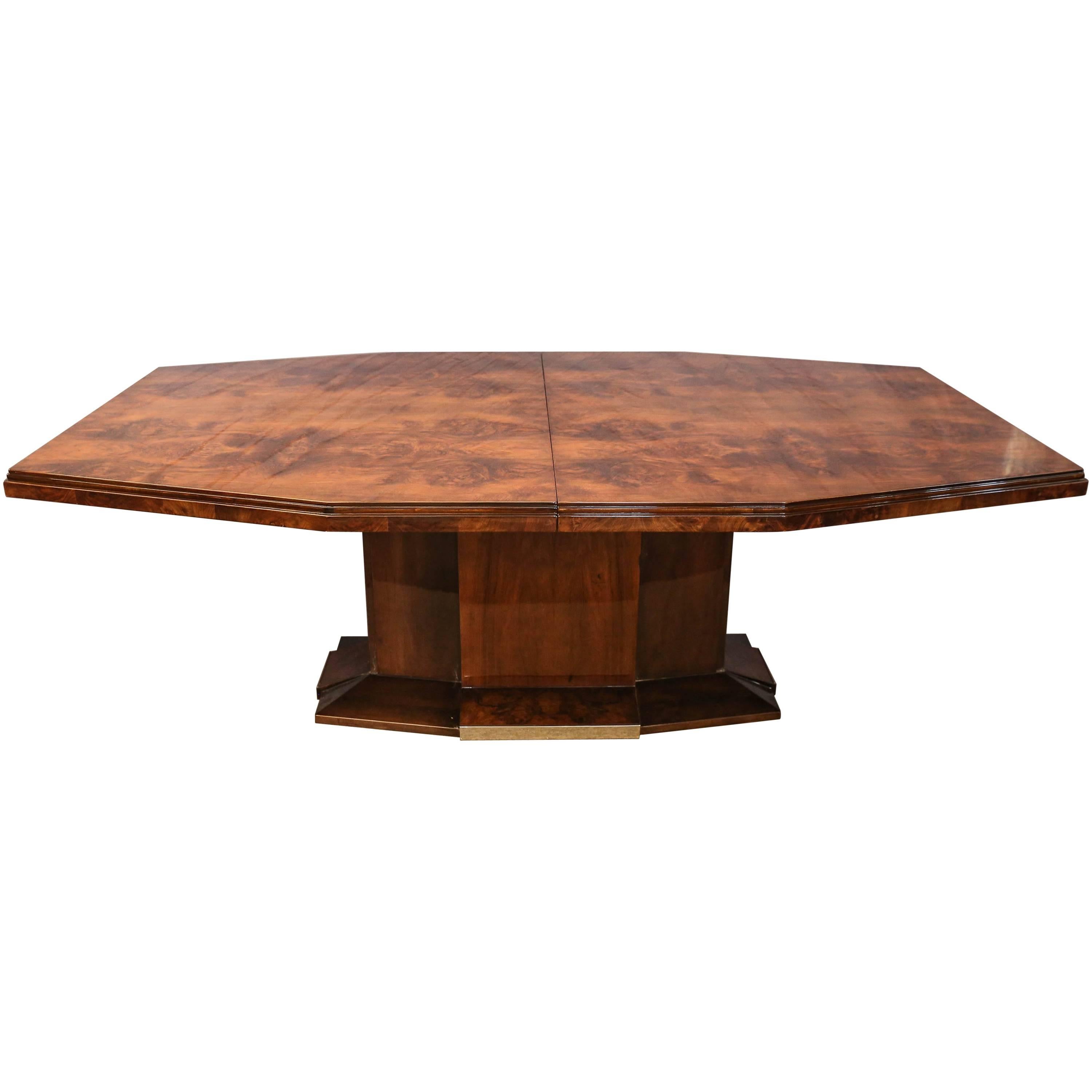 French Art Deco Dining Room Table in Burl Walnut