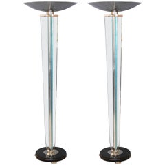 Art Deco French Lamps in Chrome and Glass in Style of Jacques Adnet