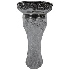 Art Nouveau Brilliant-Cut Glass and Sterling Silver Vase by Gorham