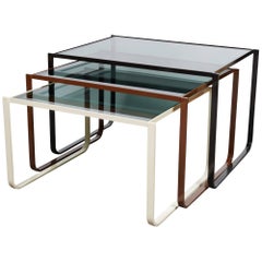 Vintage Great Set of Three Italian Modernist Enamel Steel Nesting Tables