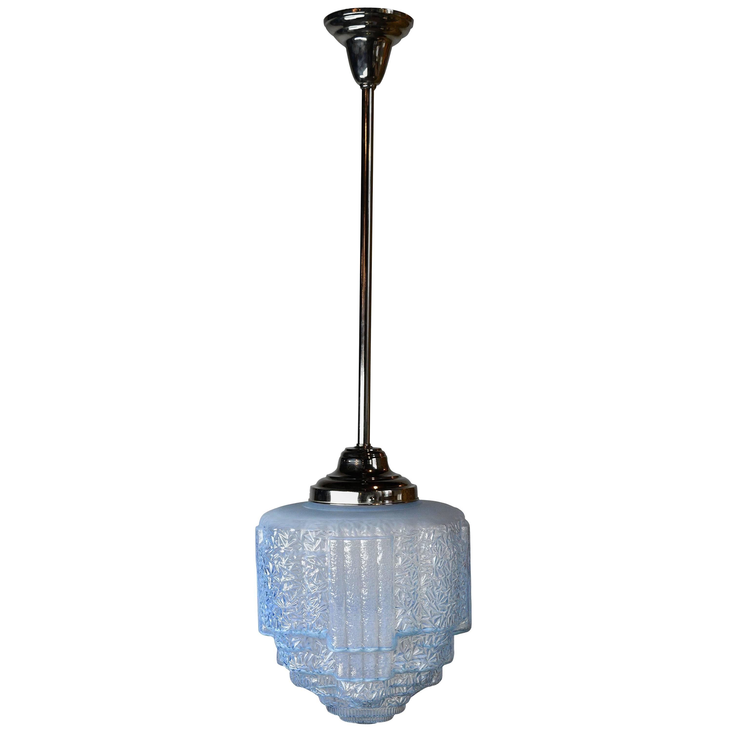 Blue Art Deco Stepped Shade Pendant