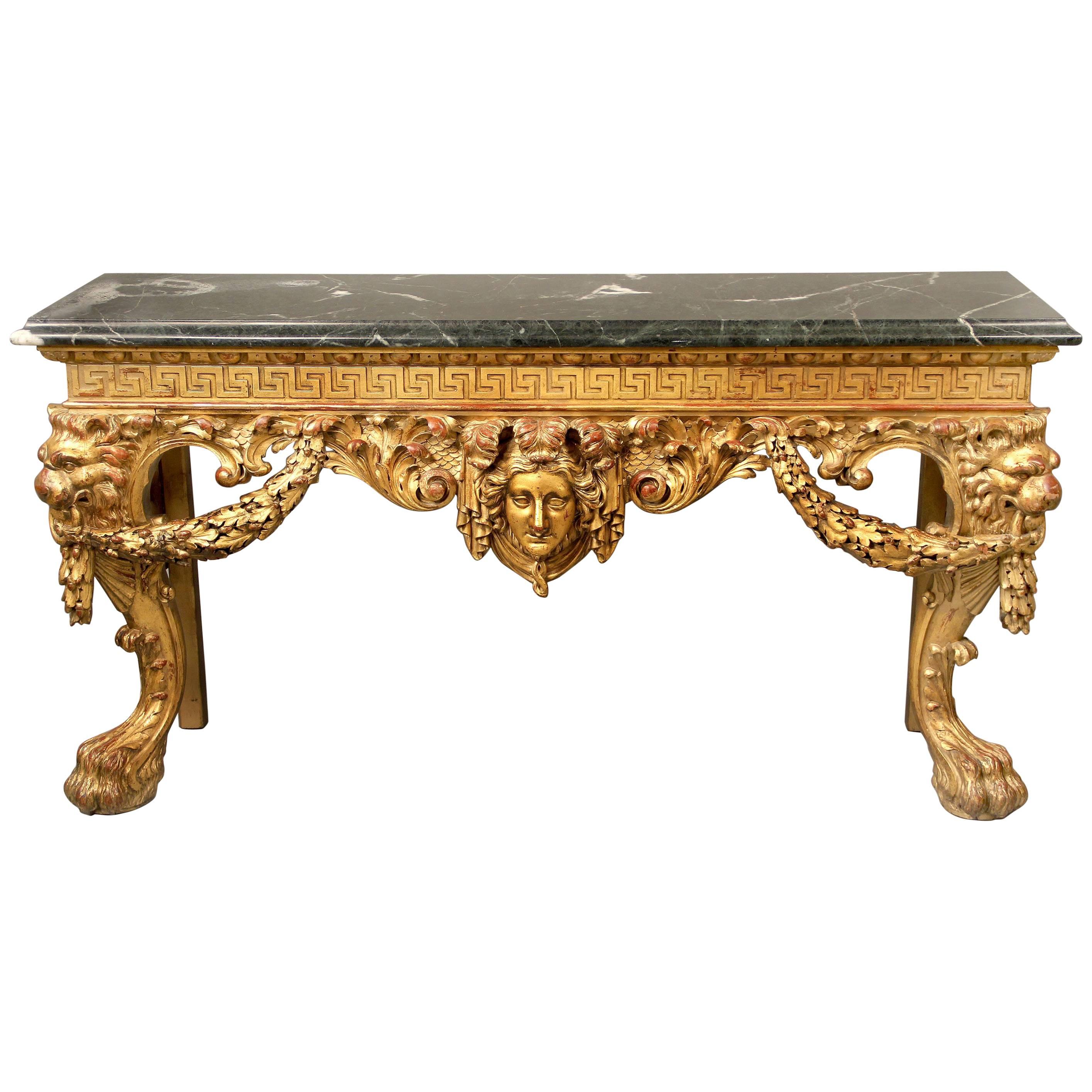 Nicely Carved Late 19th Century Giltwood English Console For Sale
