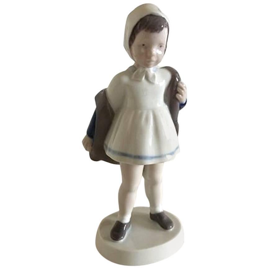 Bing & Grondahl Figurine of Girl Off Blue Coat #2387 For Sale