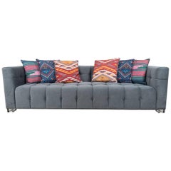 Modern Style Sofa in Charcoal Velvet with Biscuit Tufting and Lucite Block Legs