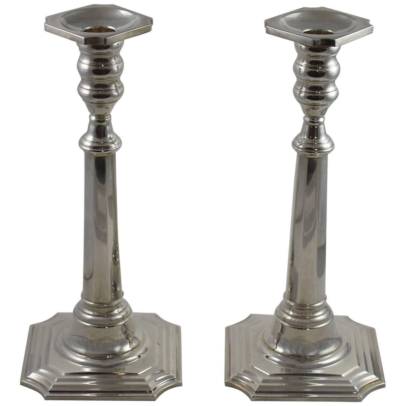 Pair of Georgian Style Sterling Silver Candlesticks by Cartier For Sale