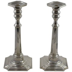 Pair of Georgian Style Sterling Silver Candlesticks by Cartier