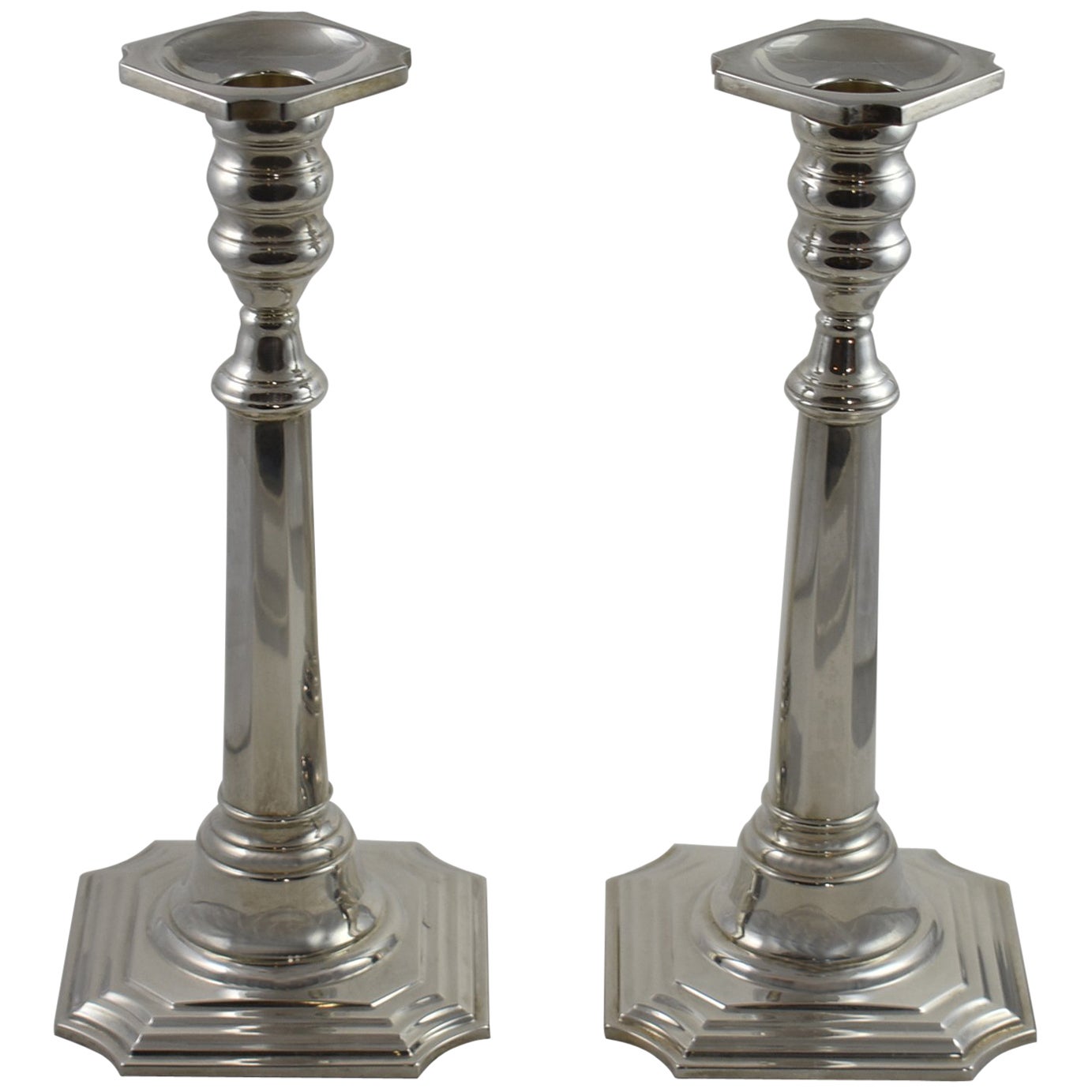 Antique Solid Silver Pair of Cast Candlesticks, E Farrell, circa 1815 at 1stDibs