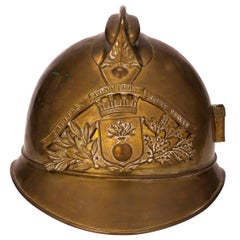 Antique Fireman's Helmet in Brass, circa 1895, France
