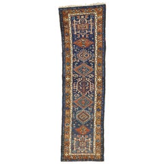 Antique Persian Karaja Heriz Runner, Tribal Style Hallway Runner