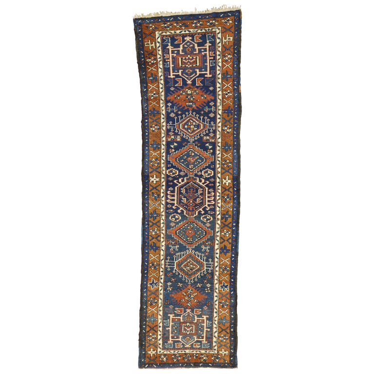 Antique Persian Karaja Heriz Runner, Tribal Style Hallway Runner For Sale