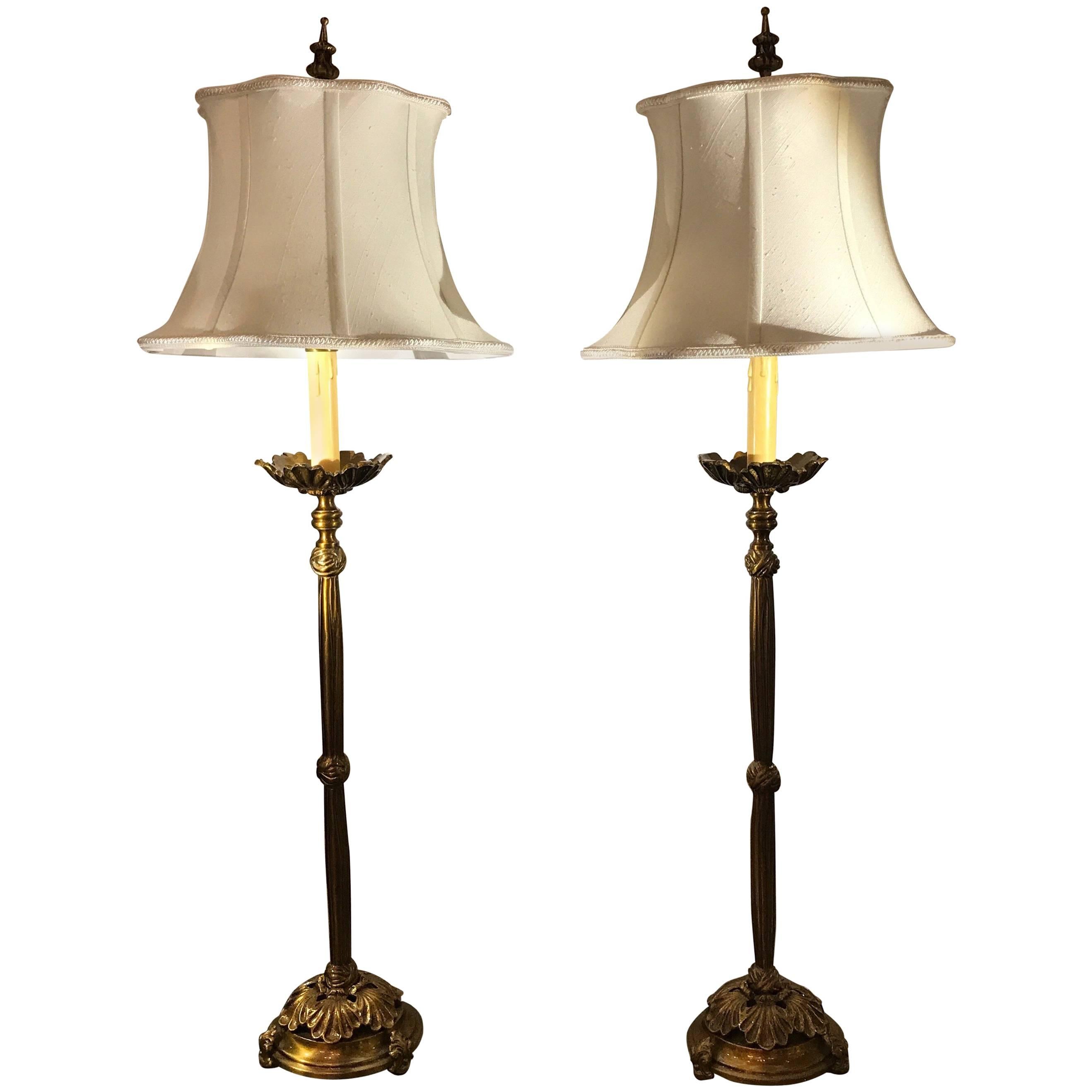 Pair of Chelsea House Cast Brass Tall Buffet Lamps