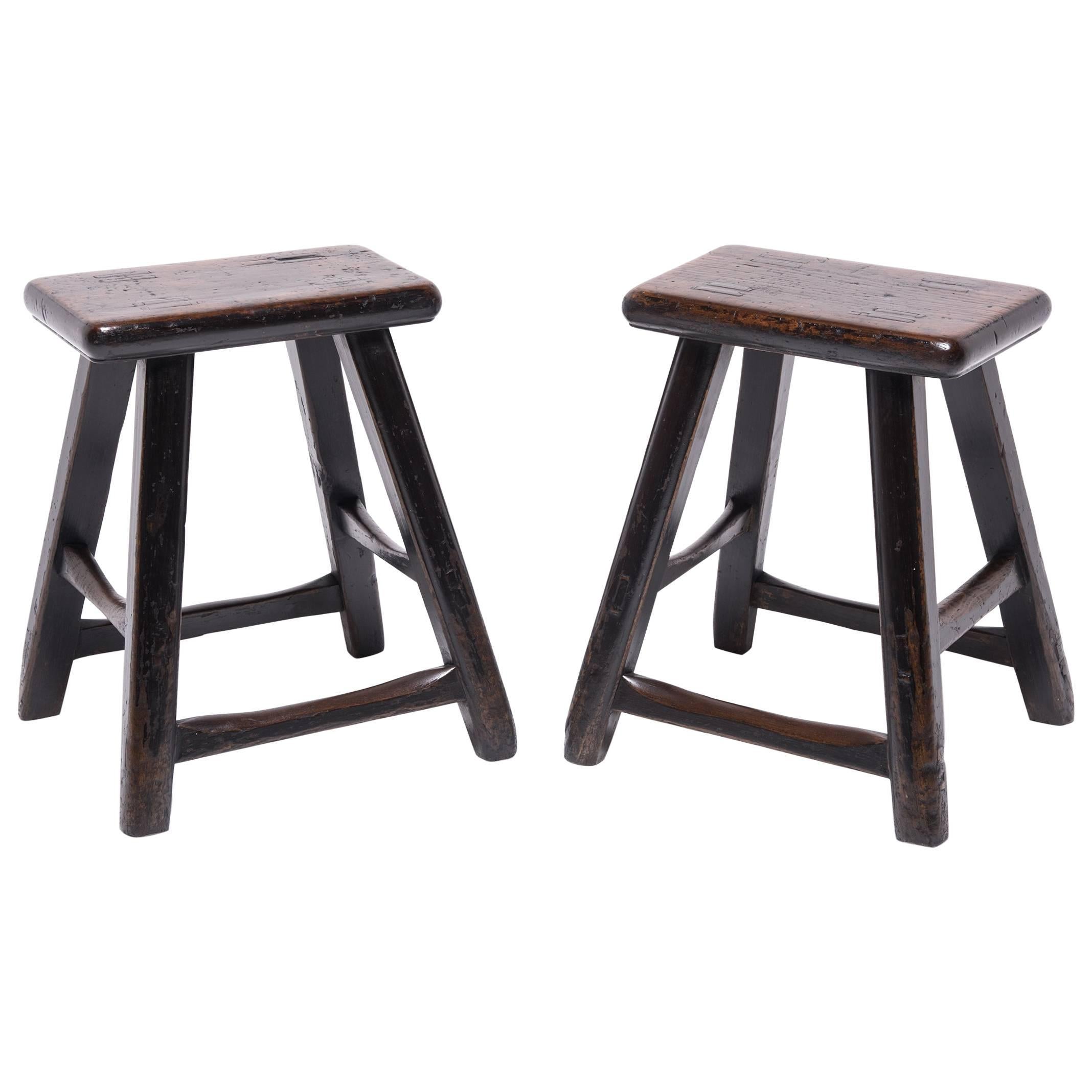 Pair of 19th Century Chinese Tapered Four Leg Stools