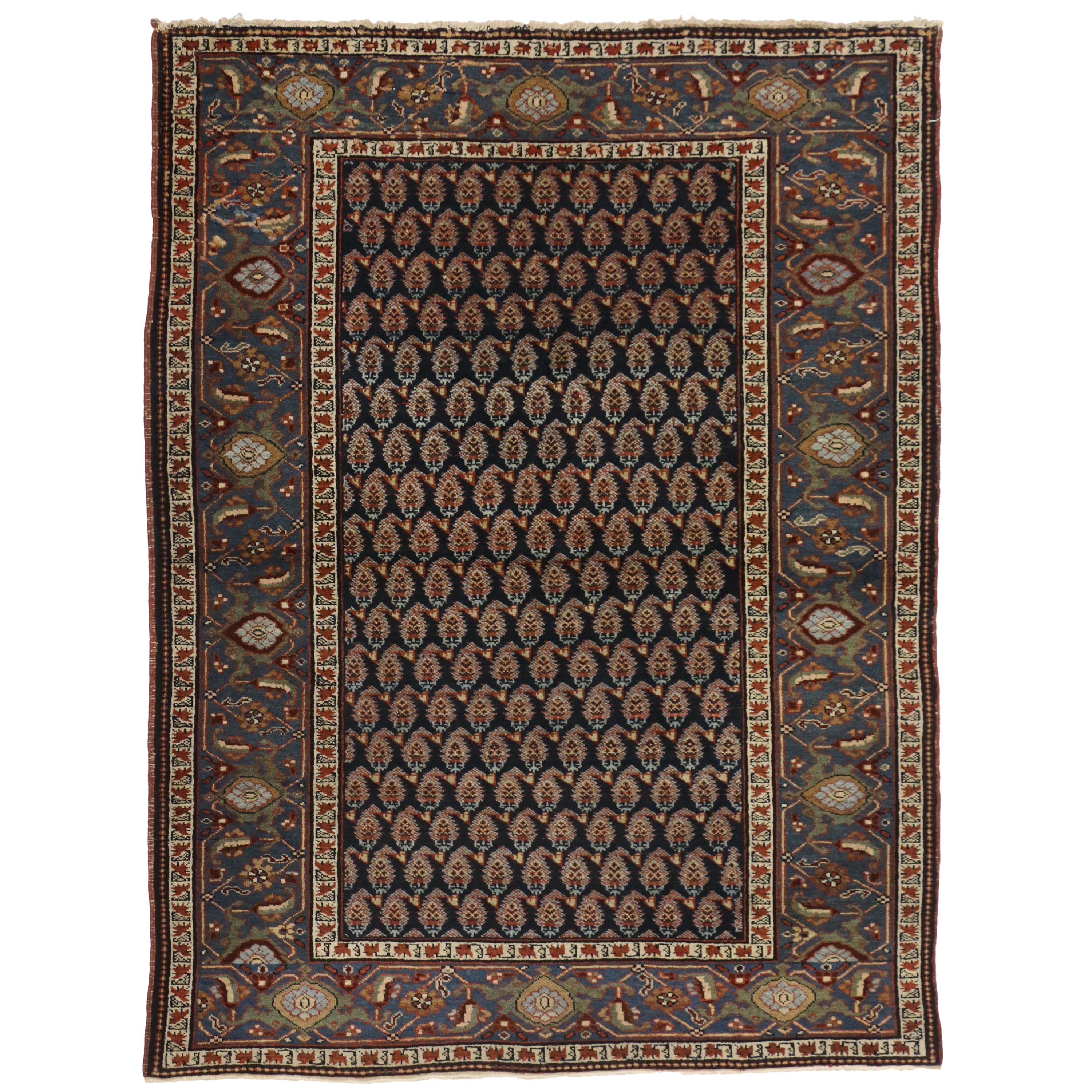 Antique Persian Heriz Rug with American Colonial Style