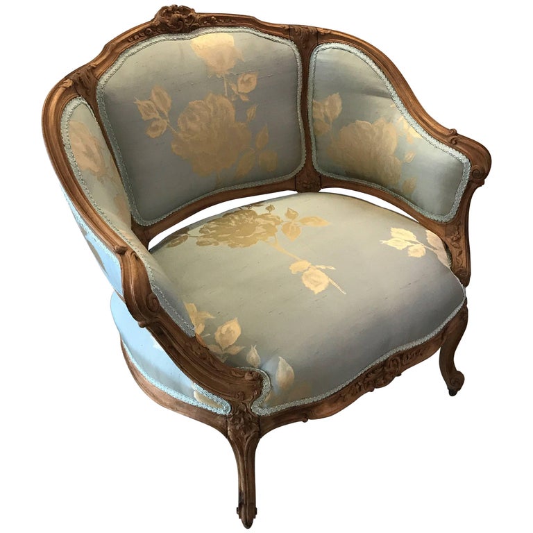 French HandCarved Walnut Chair with Silk Upholstrey For Sale at 1stDibs silk chair