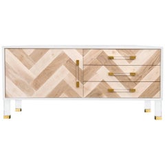 Modern Style Credenza Lucite & Brass Accents with Bleached Walnut Door