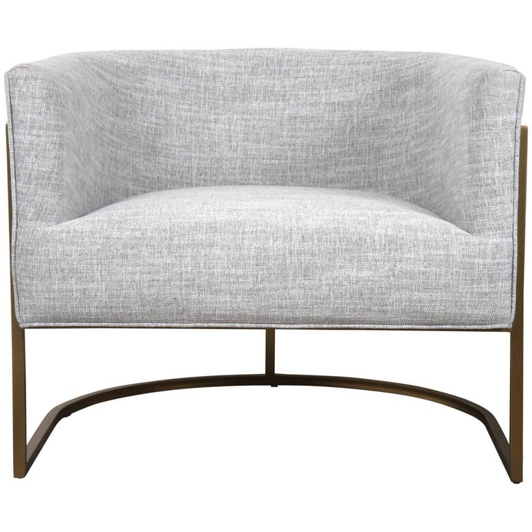 MidCentury Modern Style Curved Accent Chair in Grey Linen and Brushed