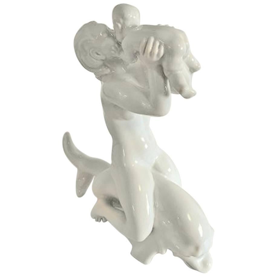 Bing and Grondahl B&G 4057 Woman on Dolphin Kissing Child Kai Nielsen For Sale