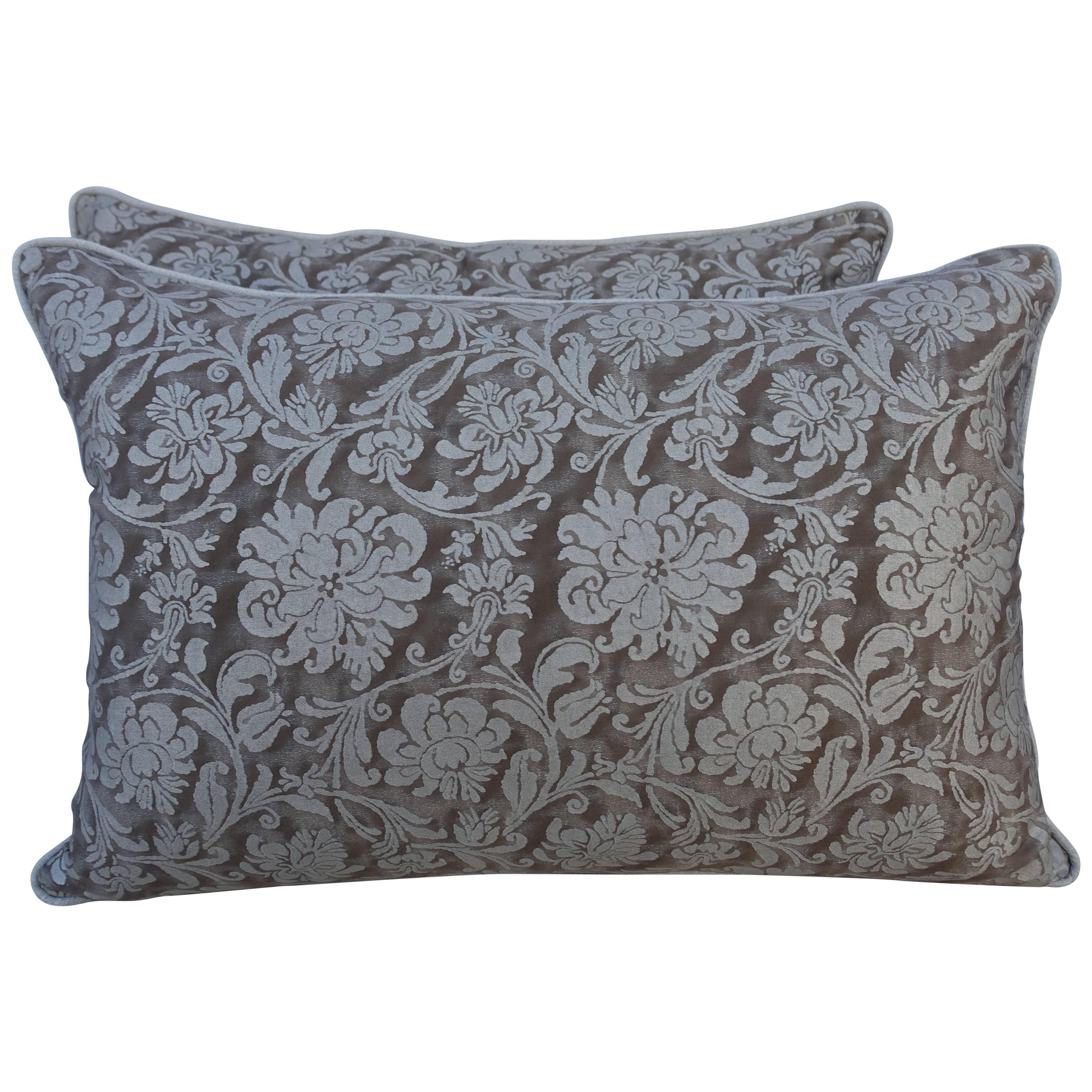Pair of Cimarosa Patterned Greyish Brown and Silvery Gold Fortuny Pillows