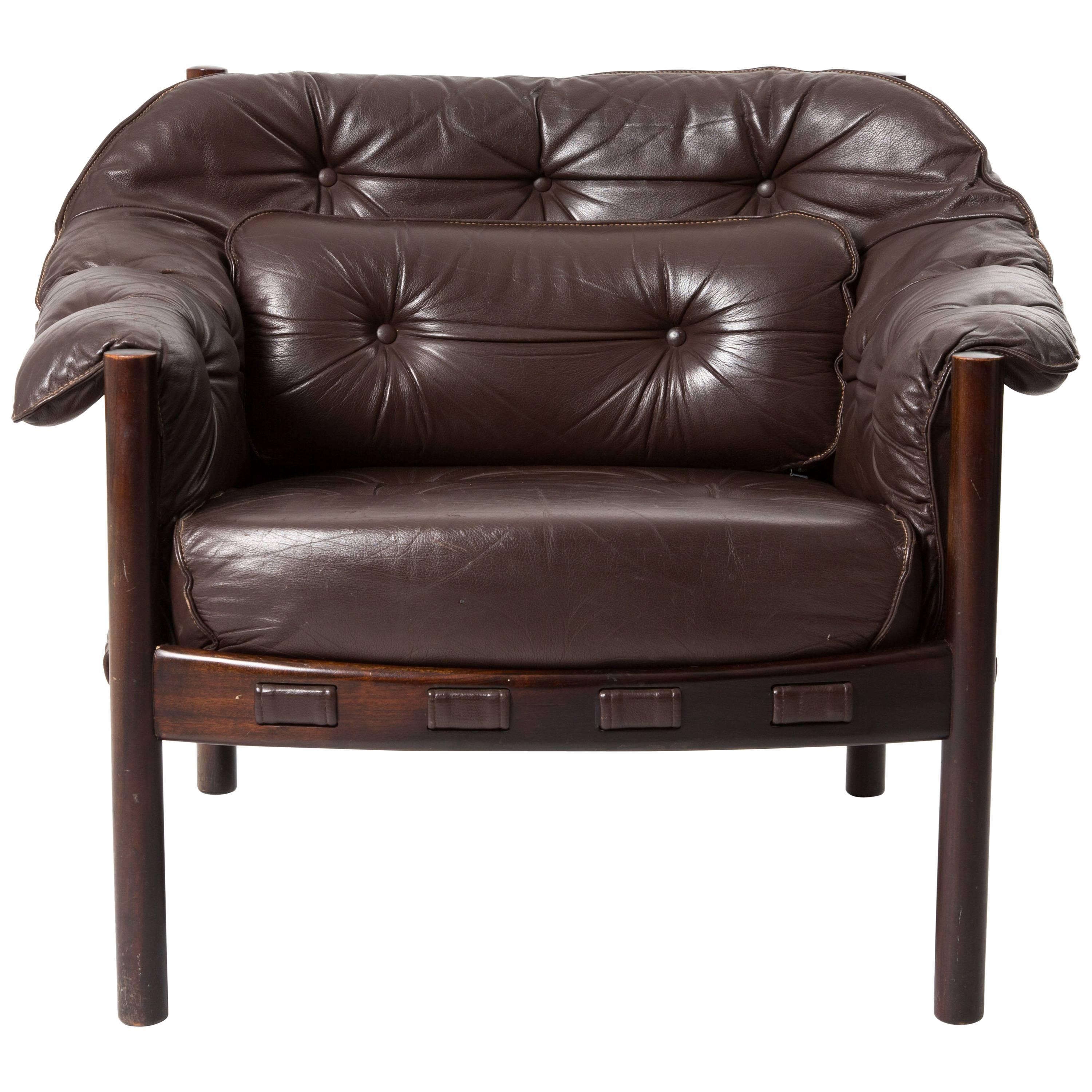 Arne Norell Lounge Chair in Teak Wood and Brown Leather