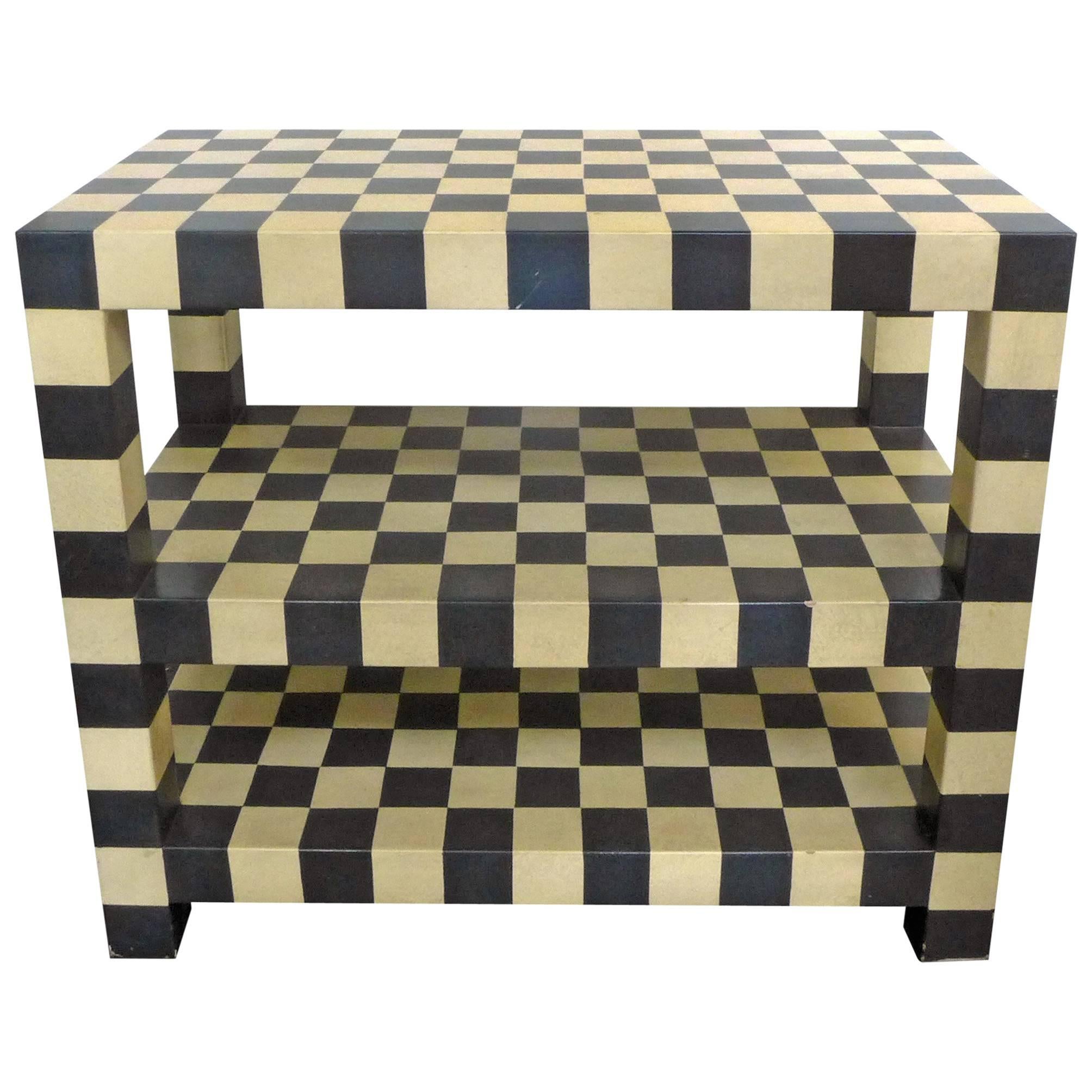 Two-Tiered Checkerboard Lacquered Table For Sale