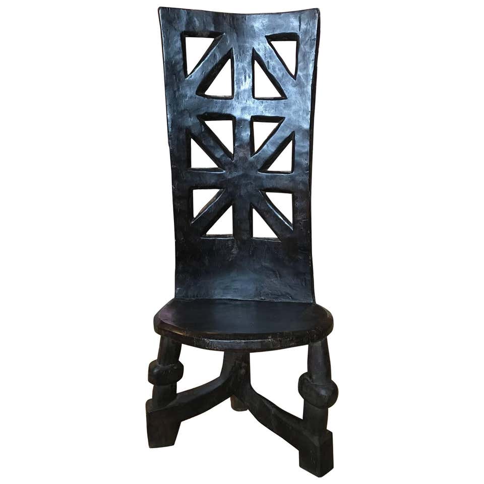 African Tribal Chair with Leather Seat at 1stdibs