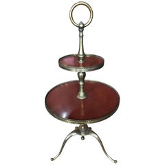 Italian Two-Tiered Table on Brass Tri-Pod Base