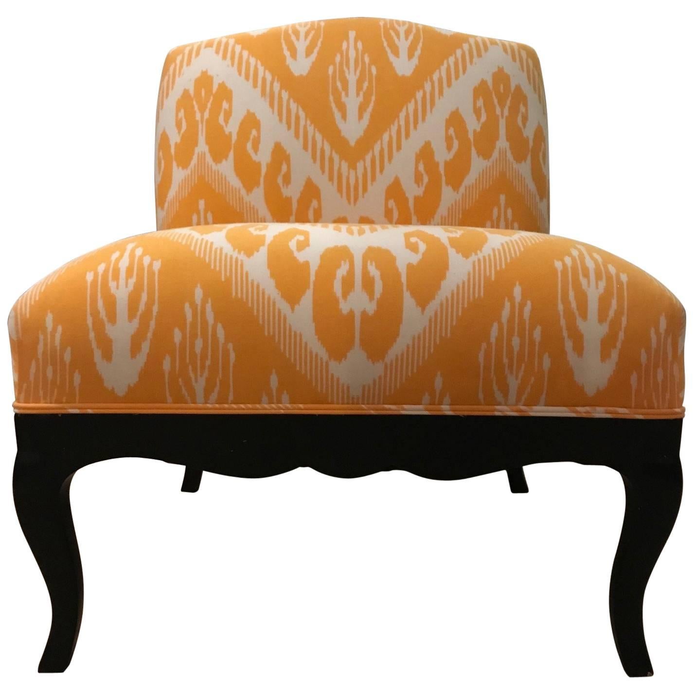 Hollywood Regency Slipper Chair in Michelle Nussbaumer Ikat Fabric