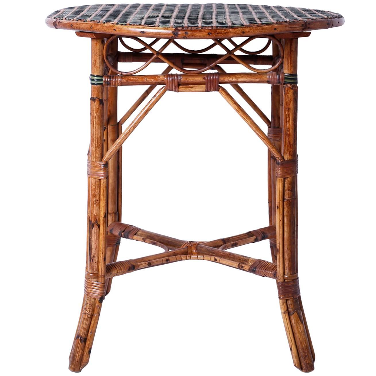 Round Original Paint Rattan Table