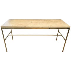 Rare Paul McCobb for Calvin Travertine and Brass Low Console Table