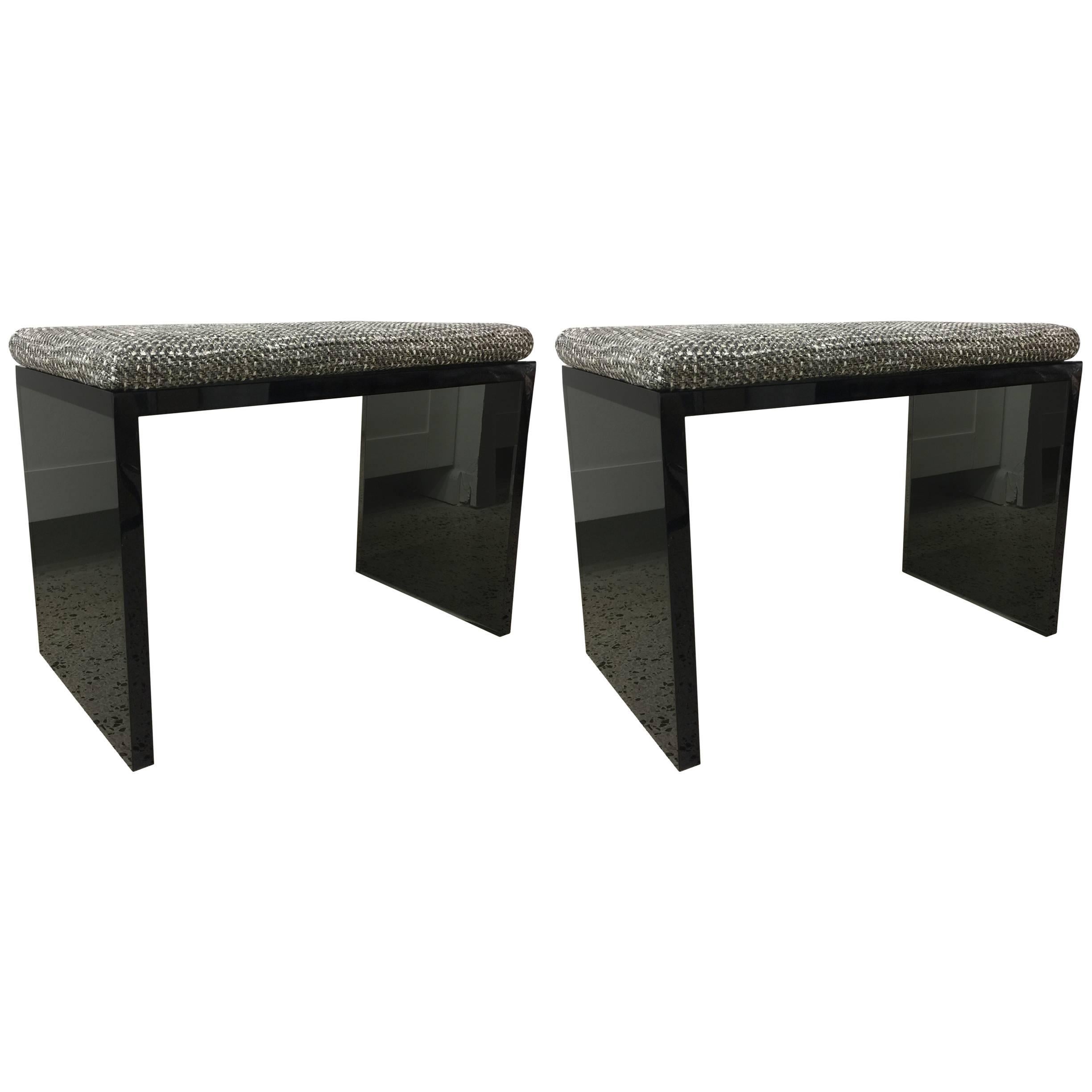 Sleek Grey Smoked Lucite Benches, 2 Available