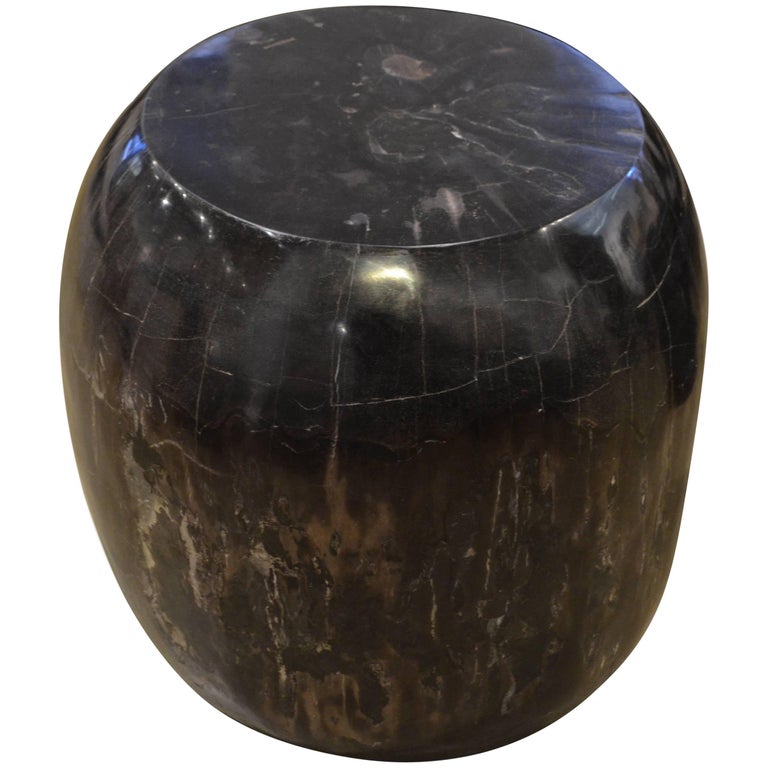 Andrianna Shamaris Drum Shape Petrified Wood Side Table at 1stDibs