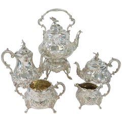 Magnificent, Antique Victorian, Sterling Silver Hand Chased Tea & Coffee Set