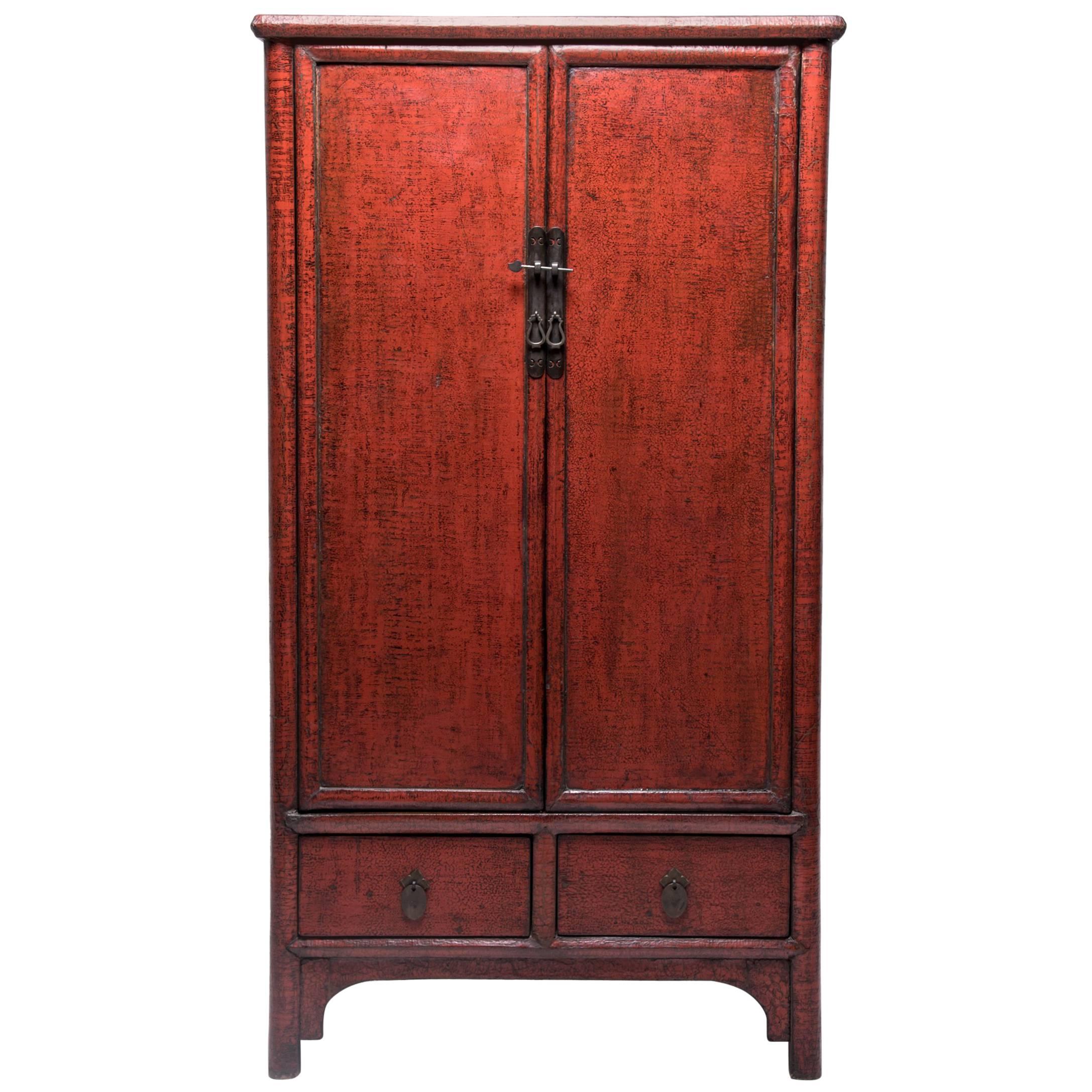 19th Century Chinese Crimson Crackle Lacquered Cabinet