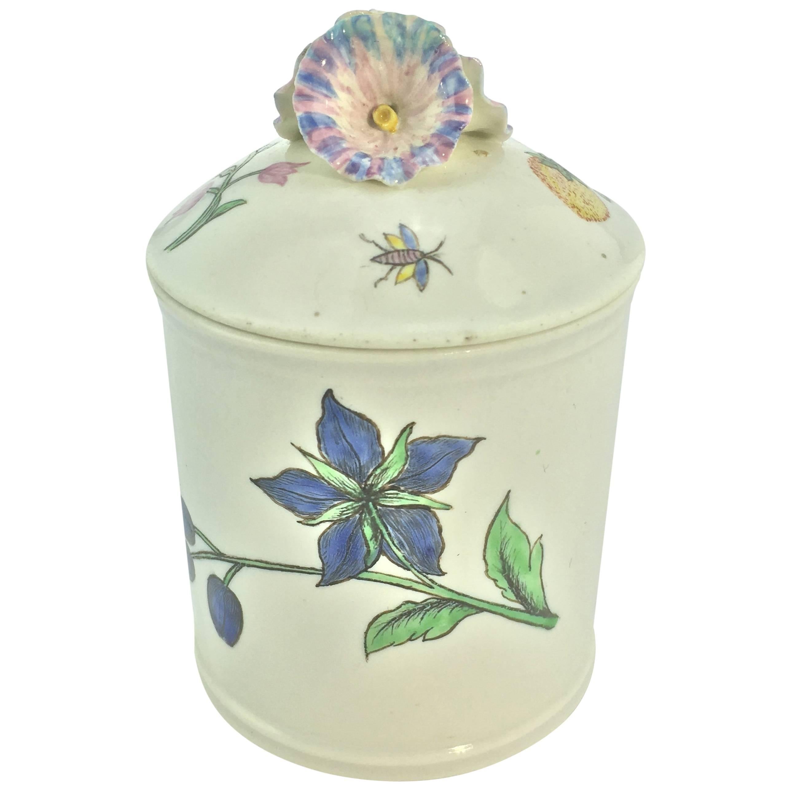 Chantilly Pomade Pot with Rare Holzschnittblumen 'Woodcut Flowers' after Meissen