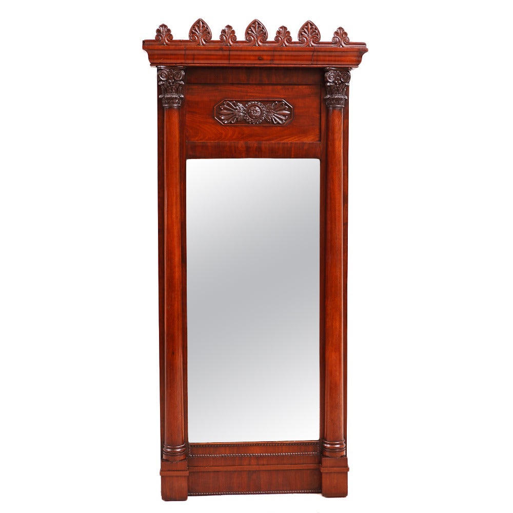 Tall Stately Empire Mirror in Cuban Mahogany with Columns, Denmark, c. 1820 For Sale