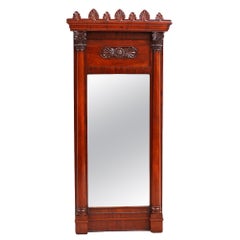 Antique Tall Stately Empire Mirror in Cuban Mahogany with Columns, Denmark, c. 1820