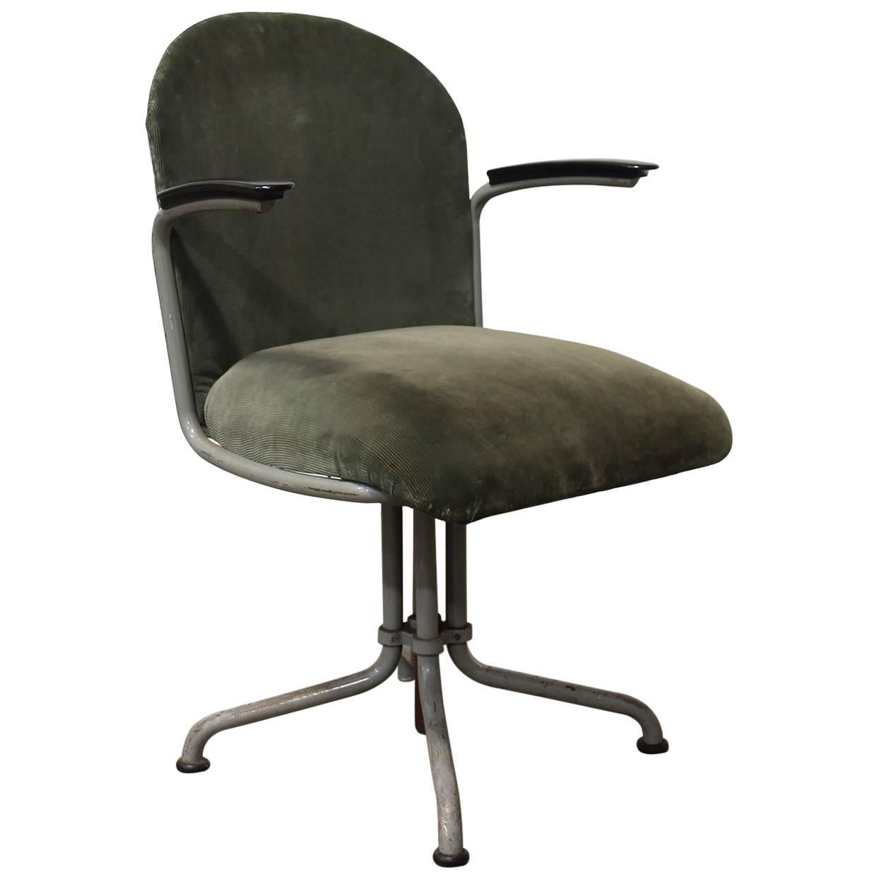 1935, W.H. Gispen by Gispen Culemborg, Office Chair 356, Rare Grey Base