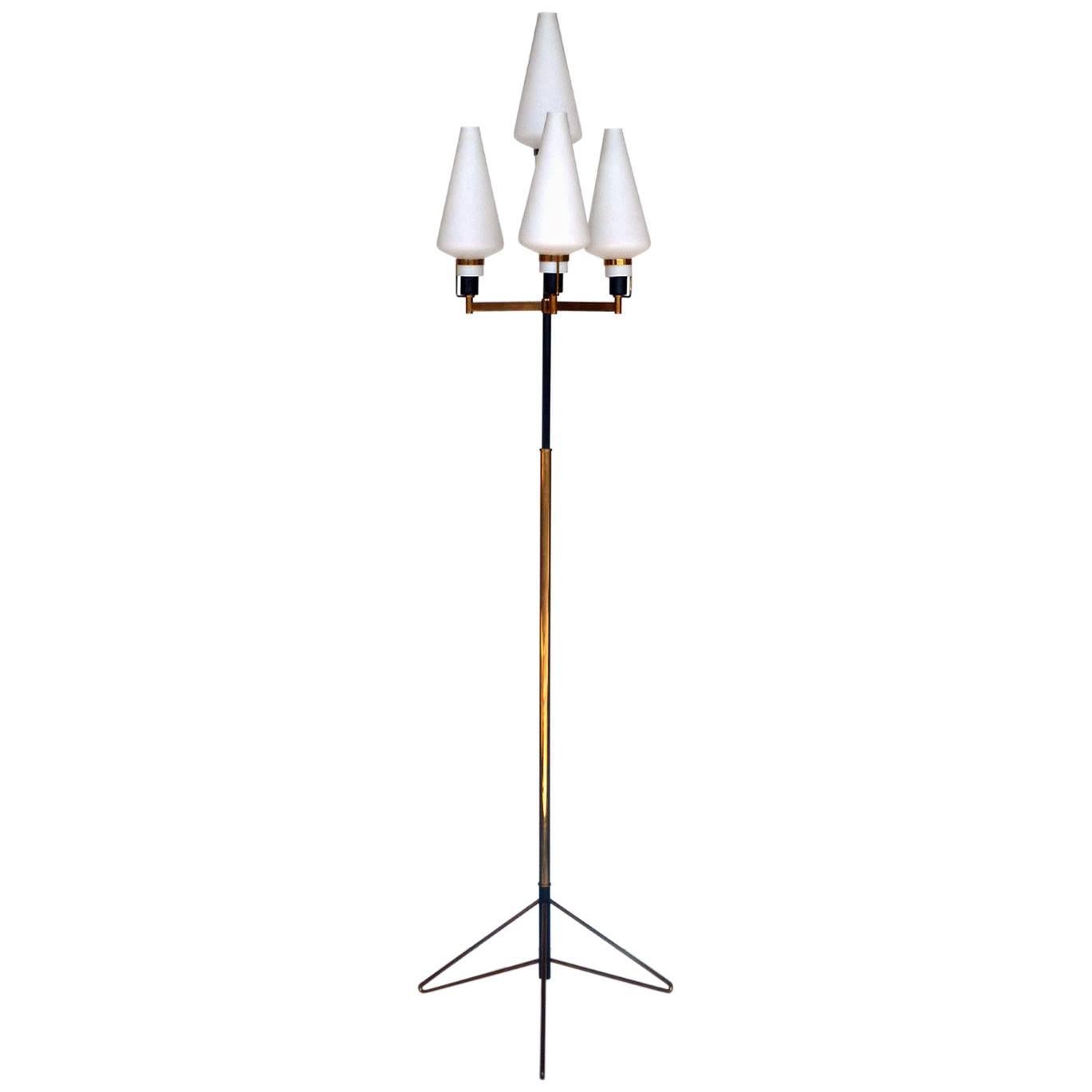 Stilnovo Floor Lamp Italian Design, Midcentury Italy 1950s, Glass and Brass