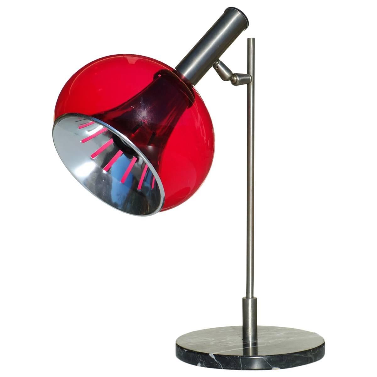 Lamter Table Lamp Italian Design Midcentury Italy 1950s Black Marble Red Perspex For Sale