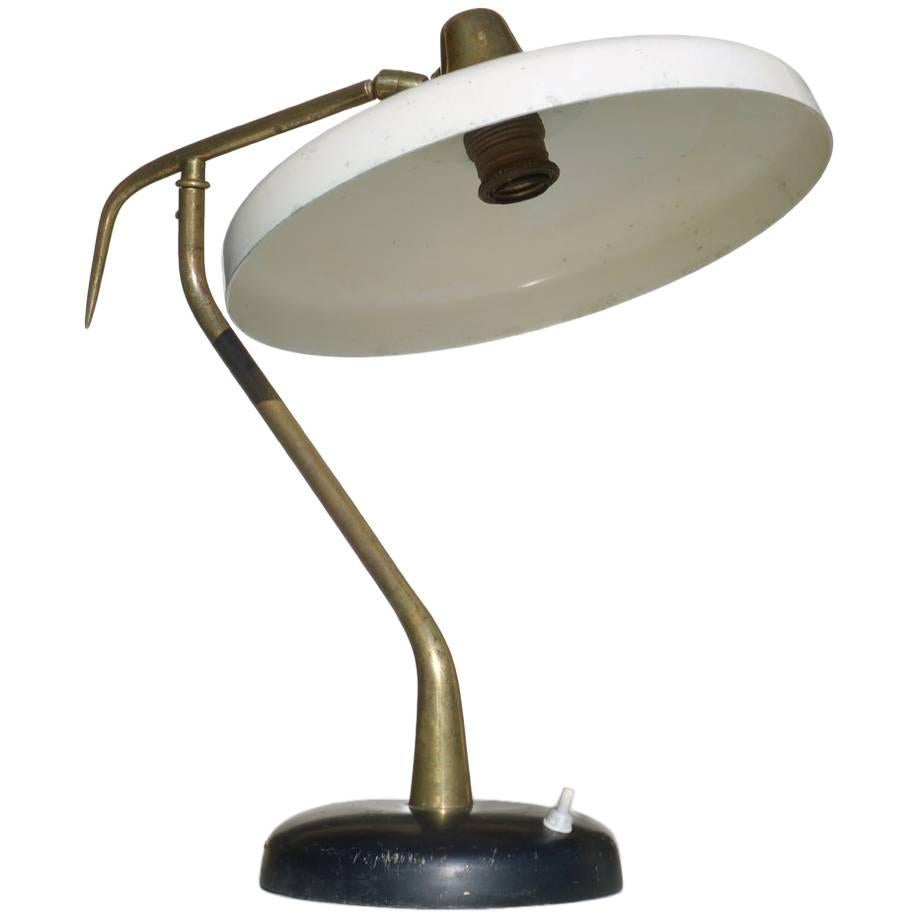 Lumen-Tischlampe, italienisches Design, Mitte des Jahrhunderts, Italien 1950er Jahre, elfenbeinfarbenes schwarzes Aluminium im Angebot