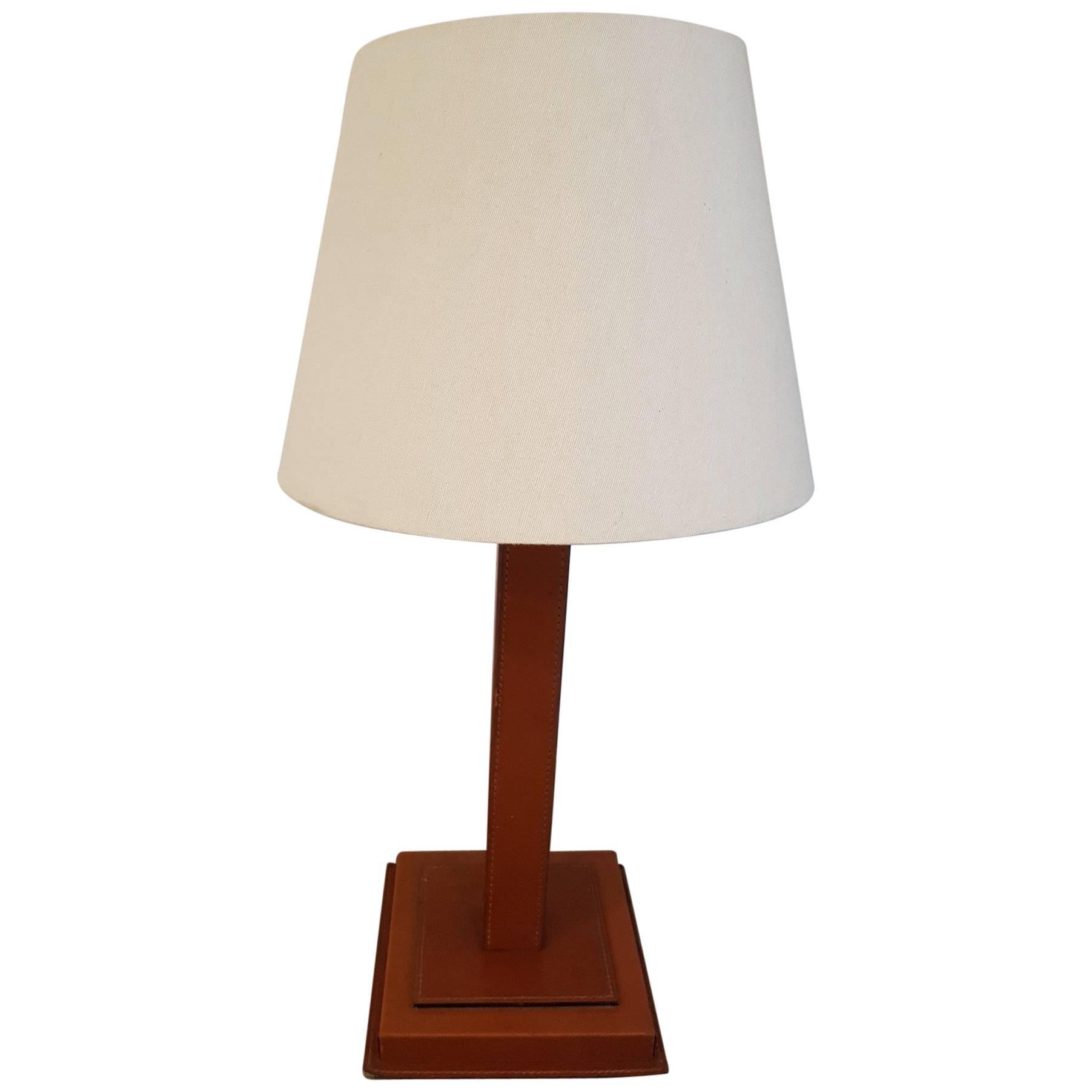French Tan Leather Table Lamp