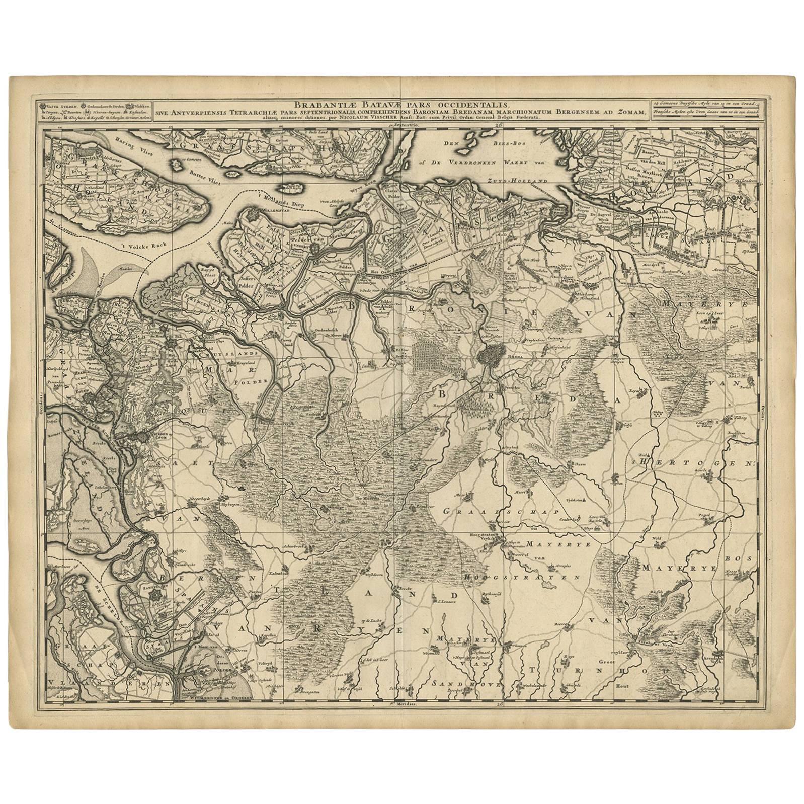 Antique Map of Brabant 'The Netherlands' by N. Visscher, circa 1690 For Sale