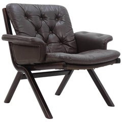 1960s Scandinavian Bentwood Leather Lounge Chair