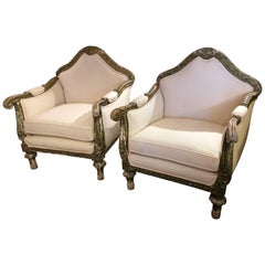 Pair of Supremely Dramatic Grand French Club Chairs