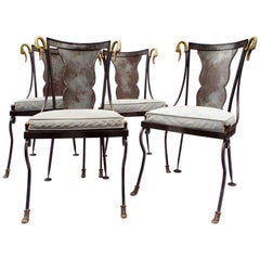 Four Directoire Style Metal Chairs, in the Style of Maison Jansen, circa 1960